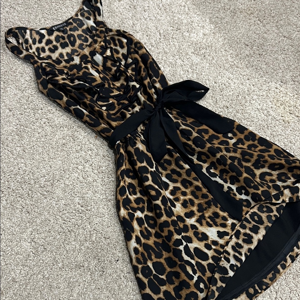 Express Leopard Print Mini Dress with Black Accent